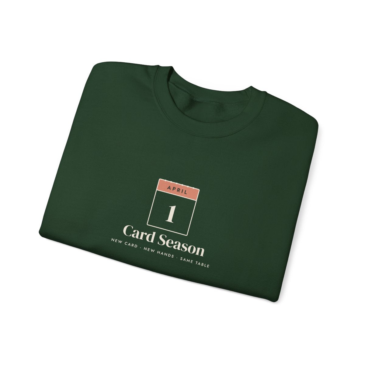 Card Season Crewneck in Forest Green, folded