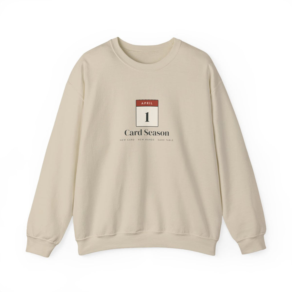 Card Season Crewneck in Sand, front view