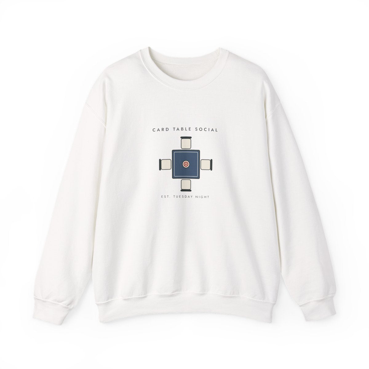 Card Table Crest Crewneck in White, front view