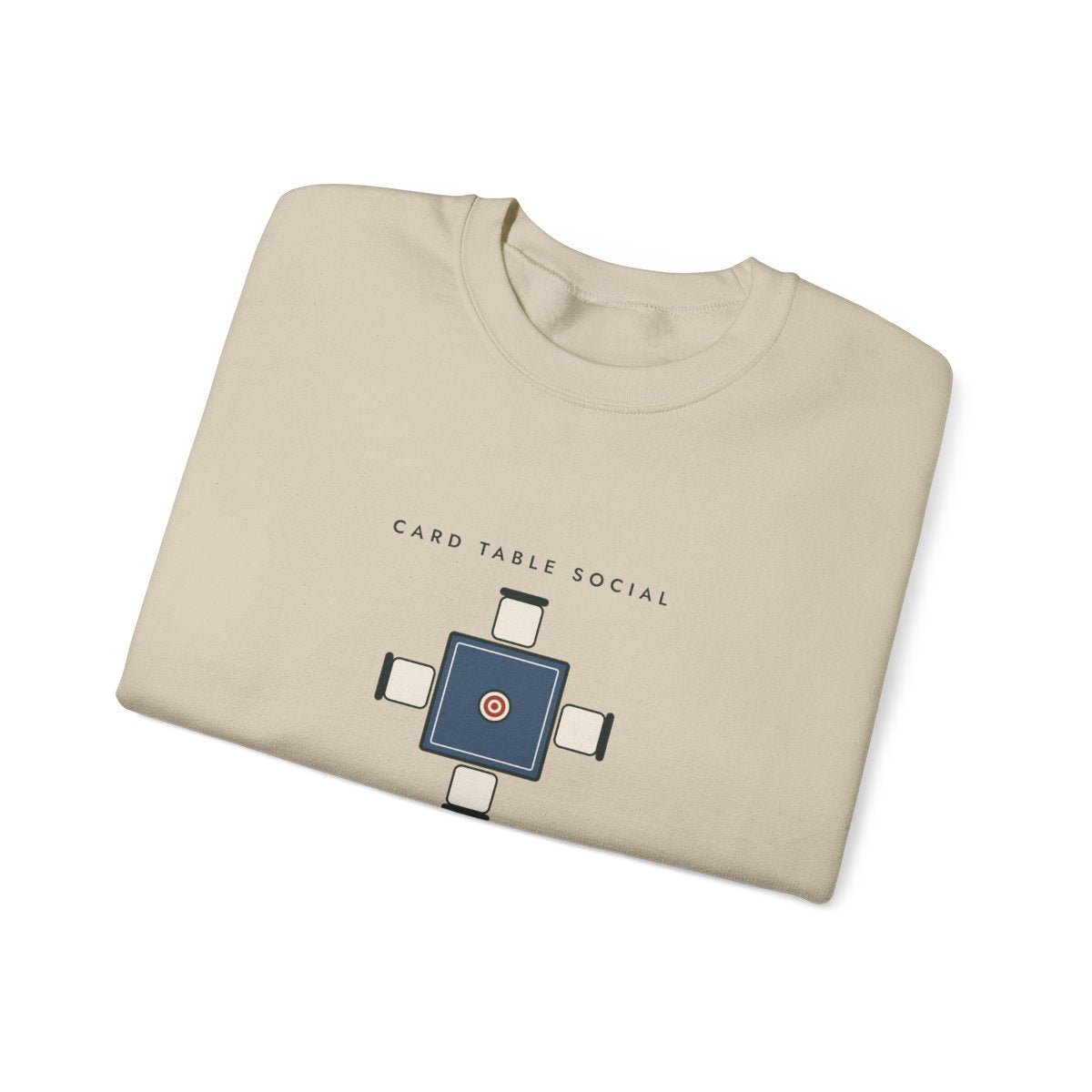 Card Table Crest Crewneck in Sand, folded