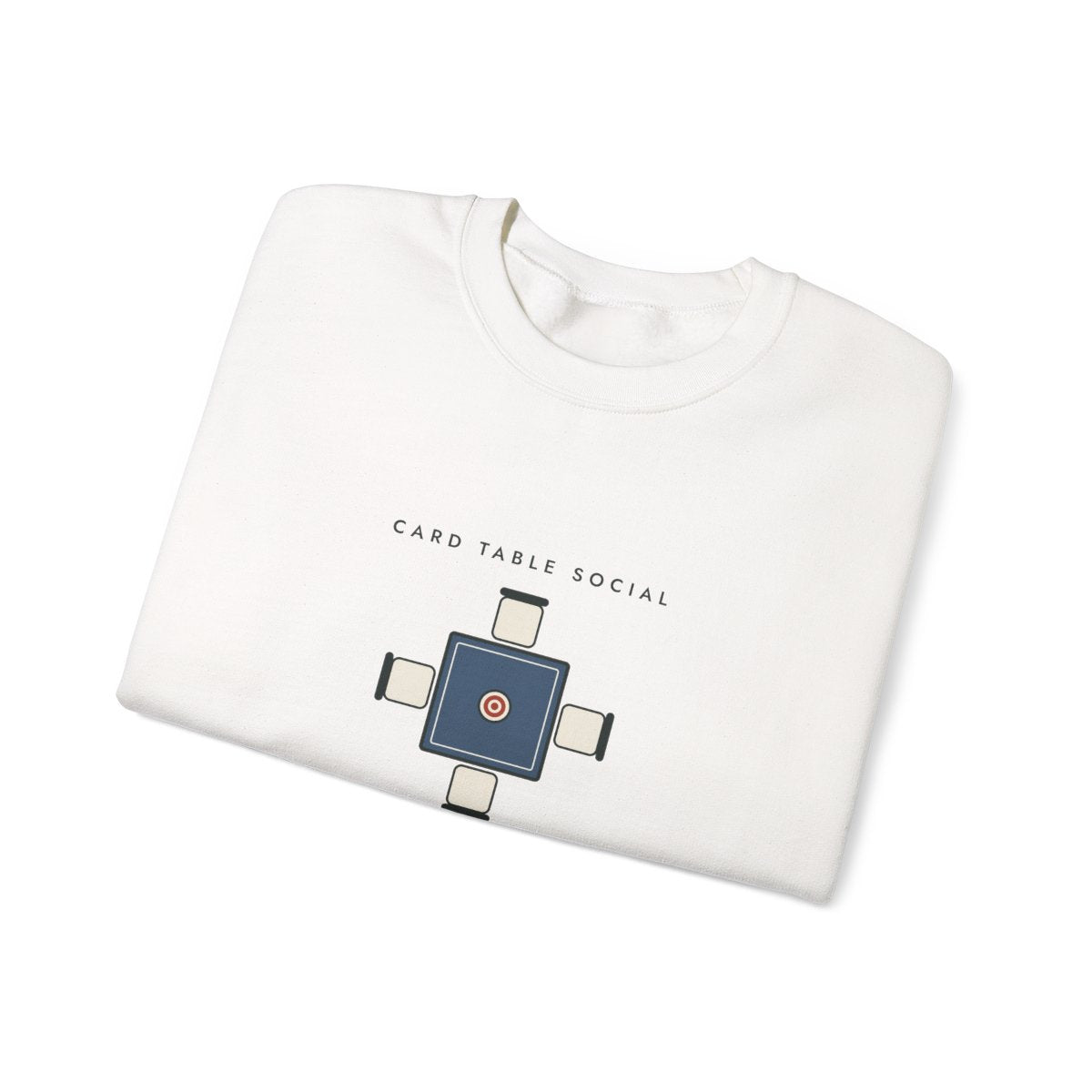 Card Table Crest Crewneck in White, folded