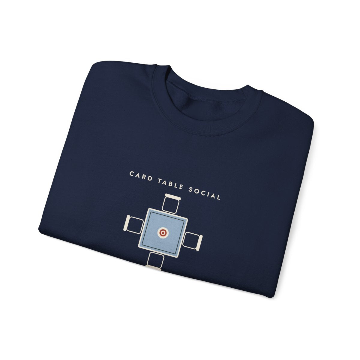 Card Table Crest Crewneck in Navy, folded