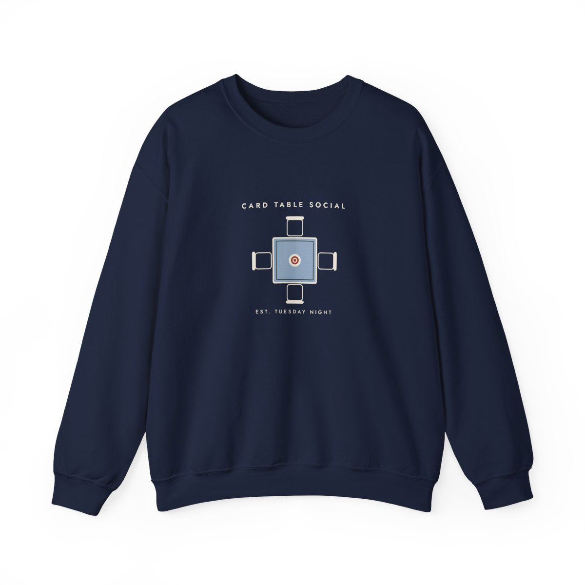 Card Table Crest Crewneck in Navy, front view