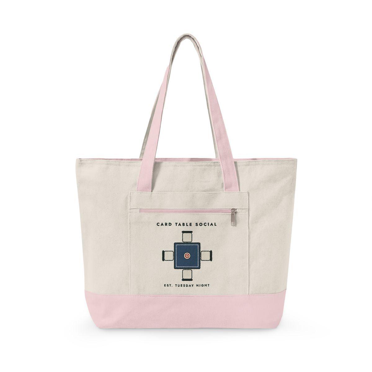 Card Table Crest Mahj Bag in Natural/Light Pink, front view
