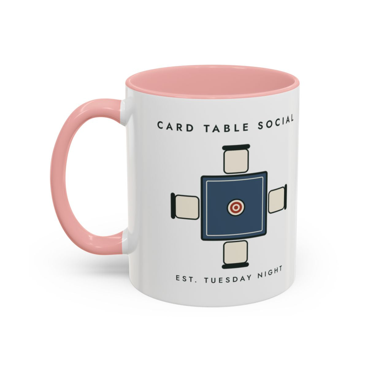 Card Table Crest Mug in Pink, left side