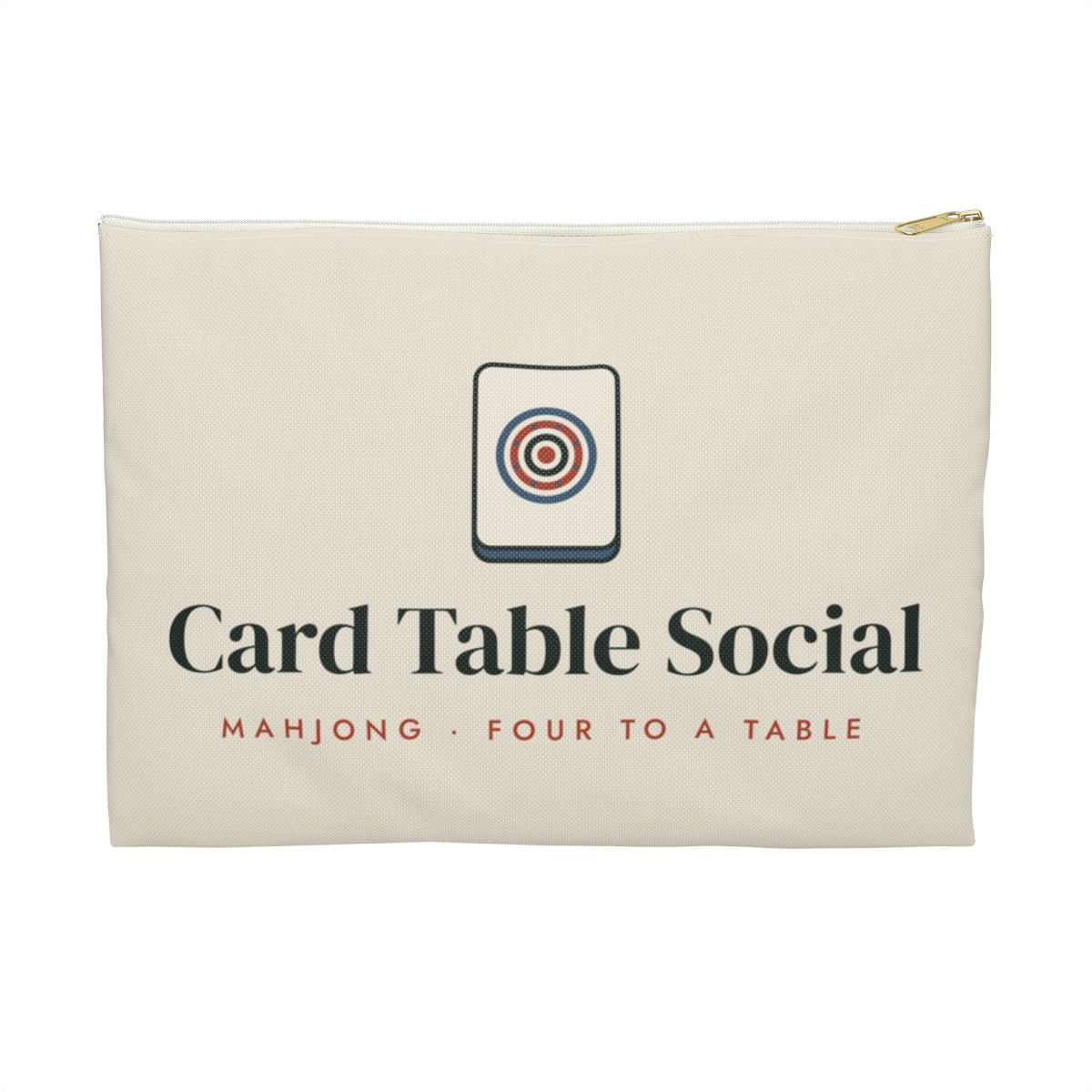 Card Table Social Zip Pouch in White zipper, front view