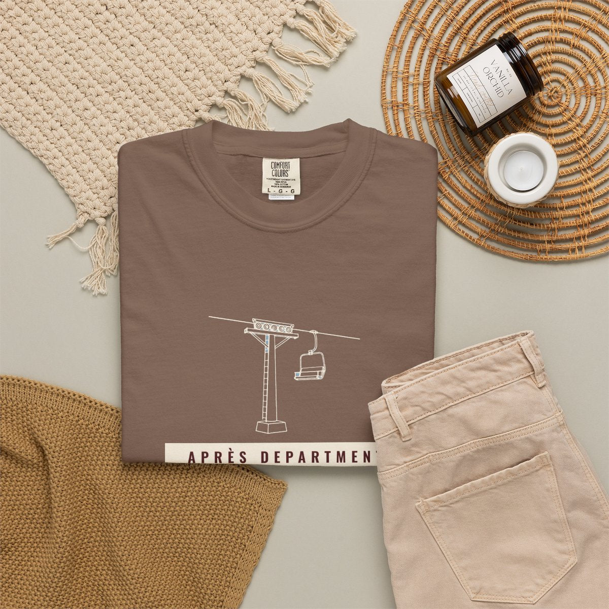 Chair 9 Tee in Espresso, fabric and print detail