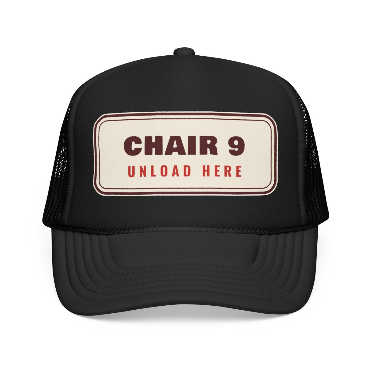 Chair 9 Trucker Hat in Black, front view