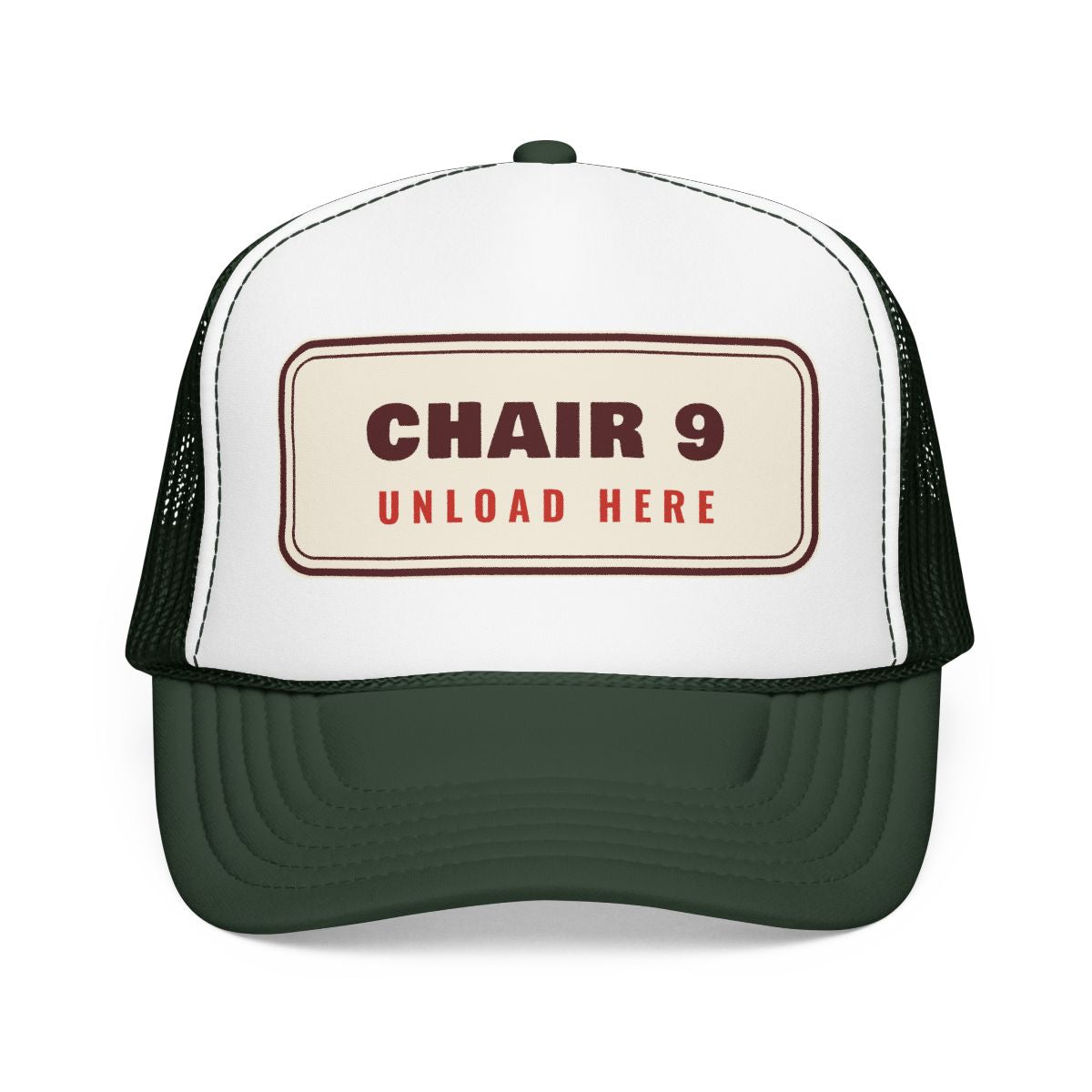 Chair 9 Trucker Hat in Dark Green / White / Dark Green, front view