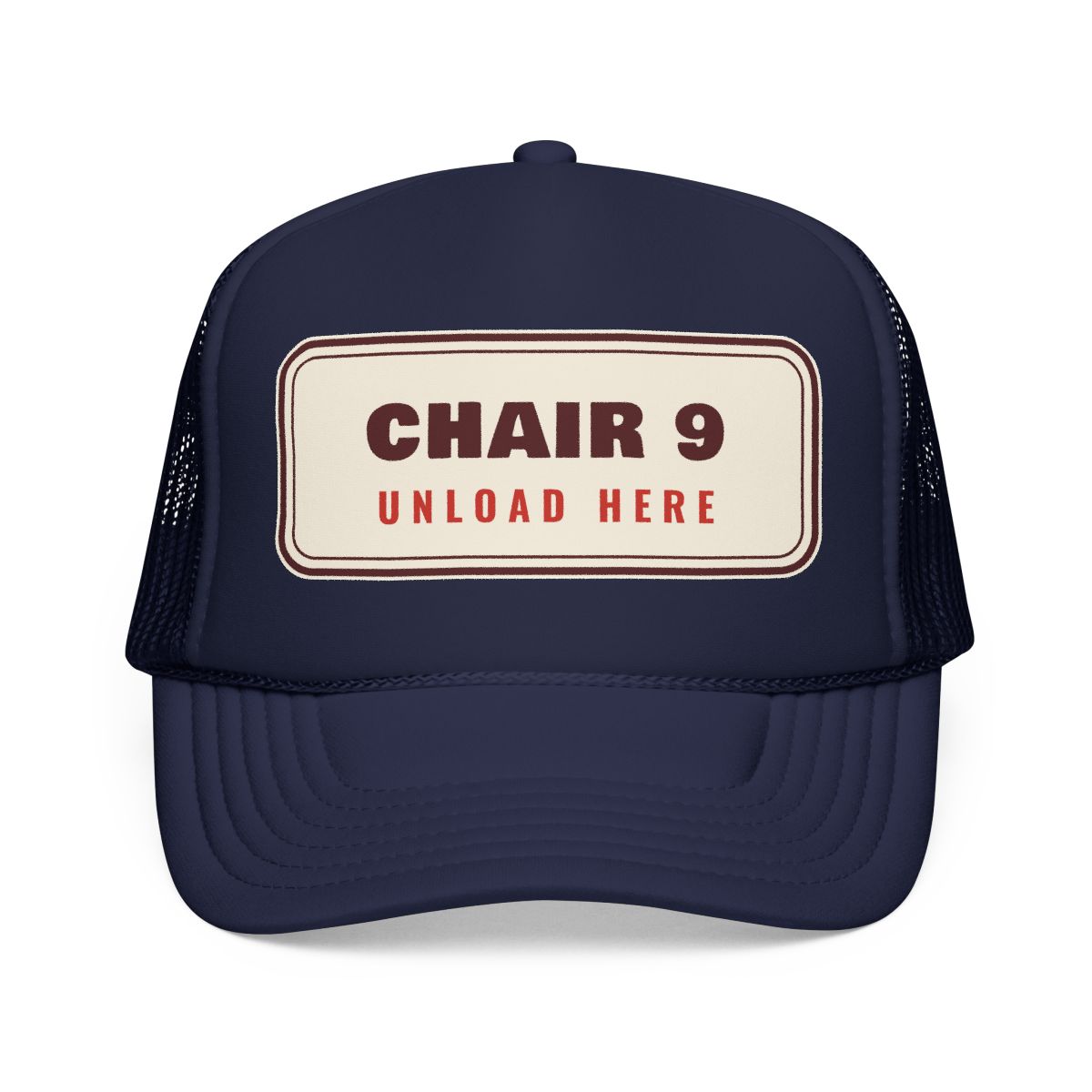 Chair 9 Trucker Hat in Dark Navy, front view