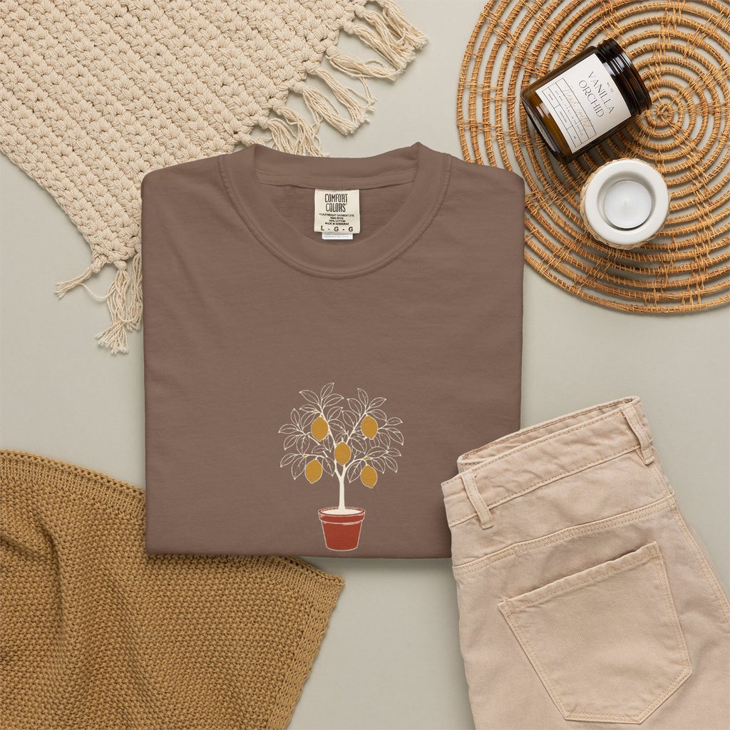 Citrus Society Tee in Espresso, fabric and print detail