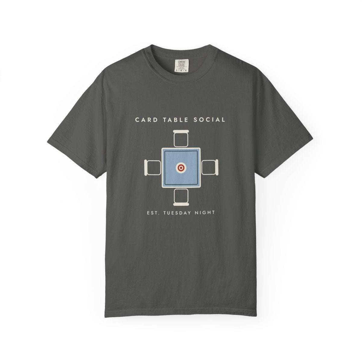 Card Table Crest Tee in Pepper, front view
