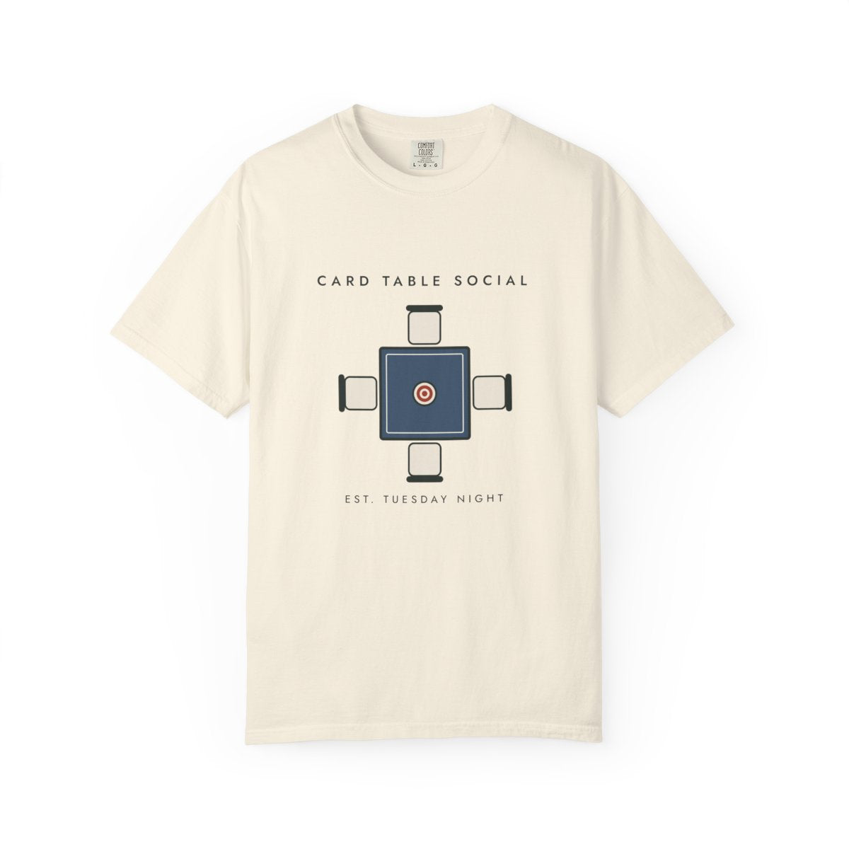 Card Table Crest Tee in Ivory, front view