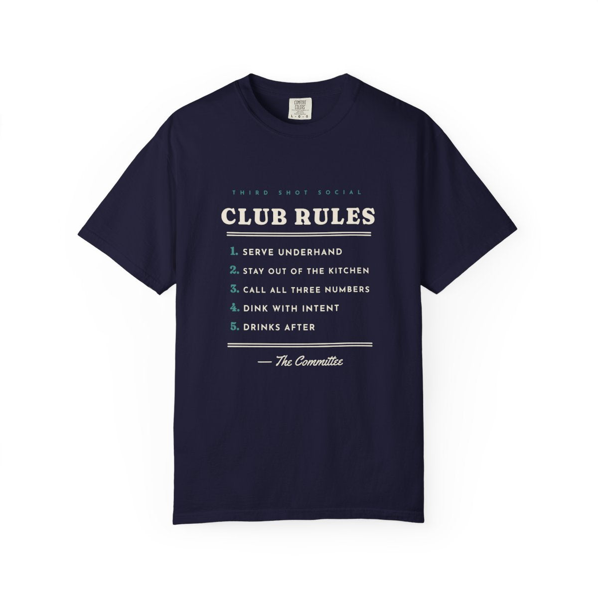 Club Rules Tee in True Navy, front view