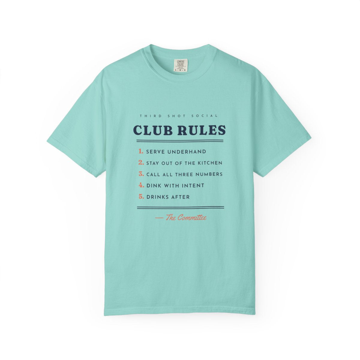 Club Rules Tee in Chalky Mint, front view