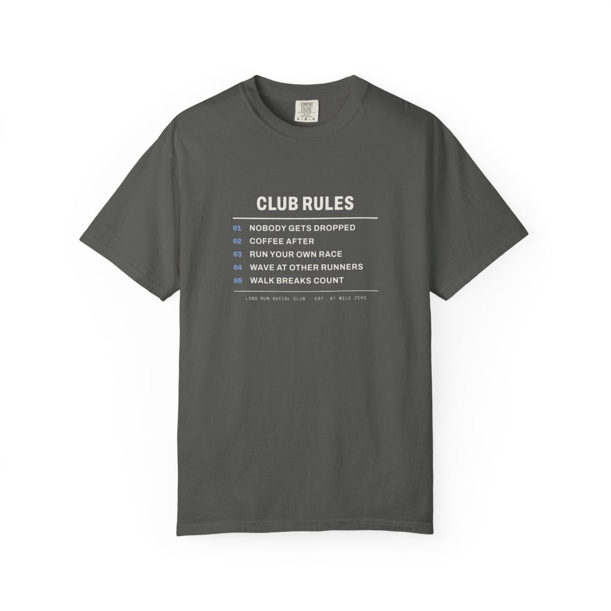 Club Rules Tee in Pepper, front view