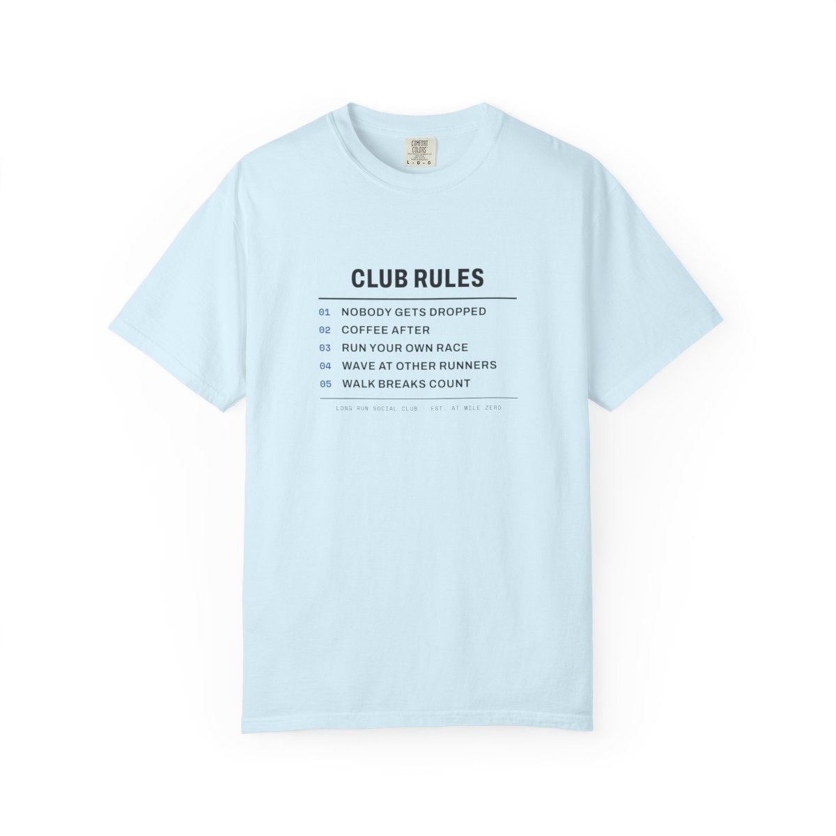 Club Rules Tee in Chambray, front view