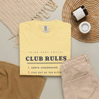 Club Rules Tee in Butter, fabric and print detail