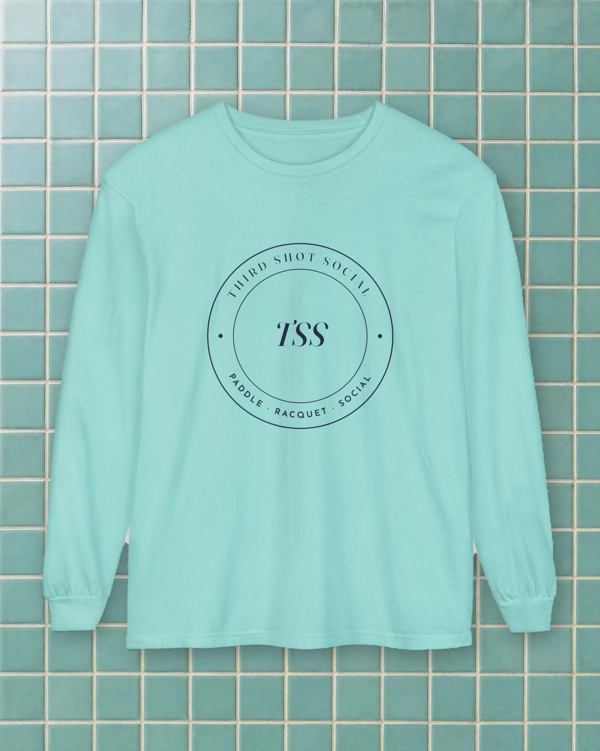 Club Seal Long Sleeve Tee in Chalky Mint, styled