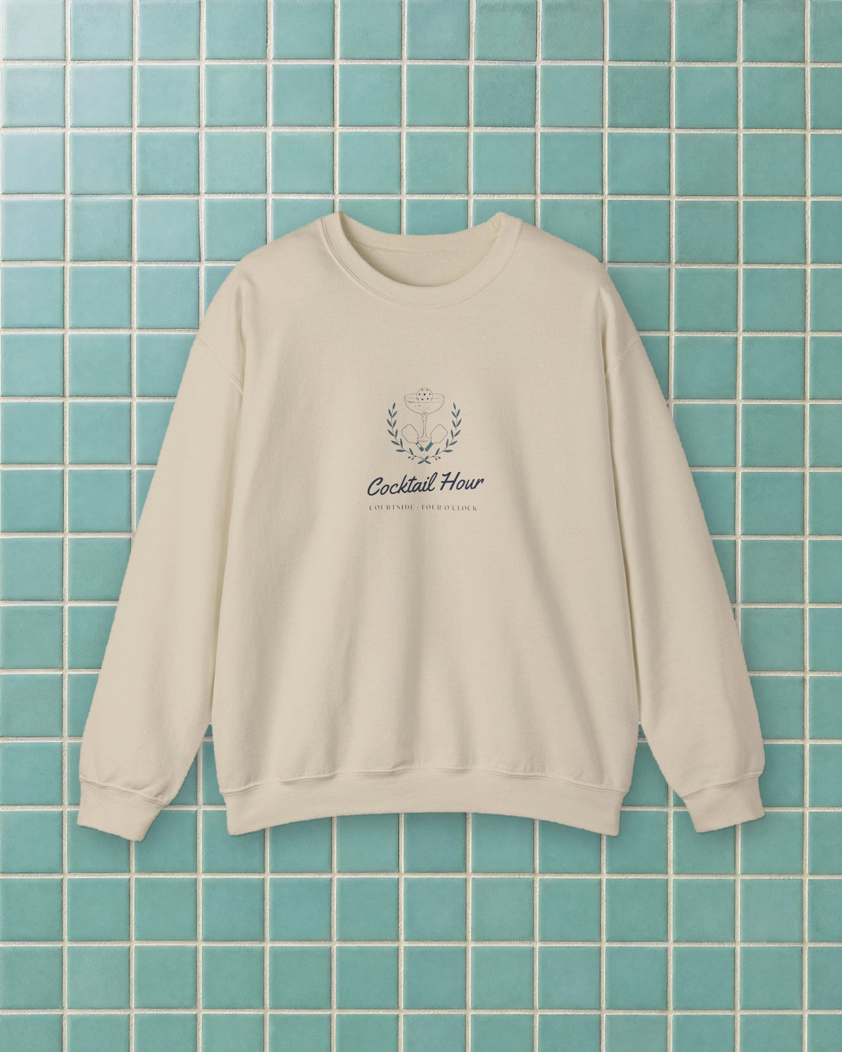 Cocktail Hour Coupe Crewneck in Sand, styled