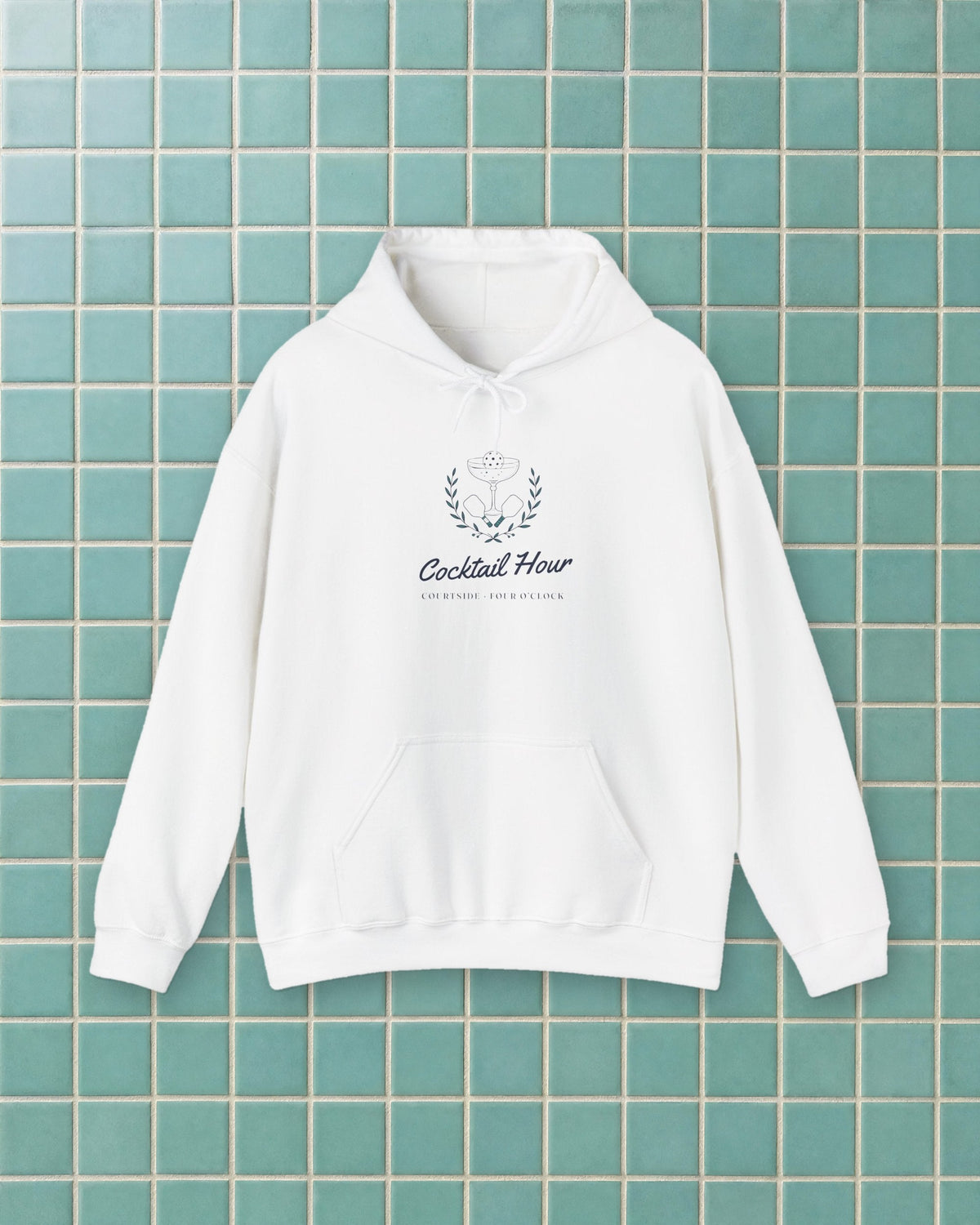 Cocktail Hour Coupe Hoodie in White, styled