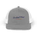 Cocktail Hour Trucker Hat in Heather Grey / White, front view