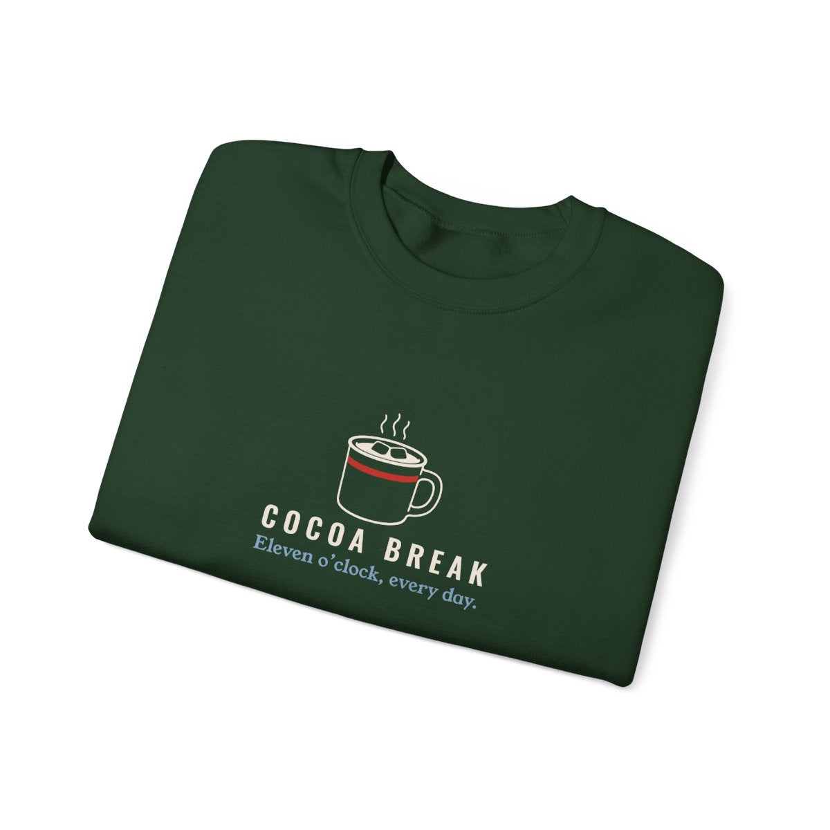 Cocoa Break Crewneck in Forest Green, folded