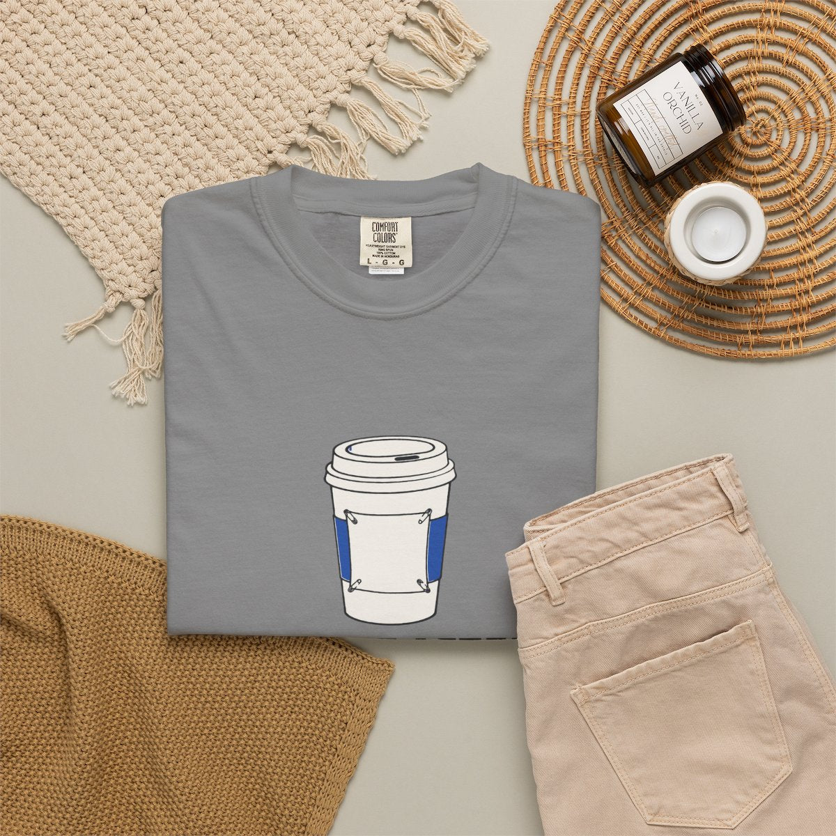 Coffee After Tee in Grey, fabric and print detail