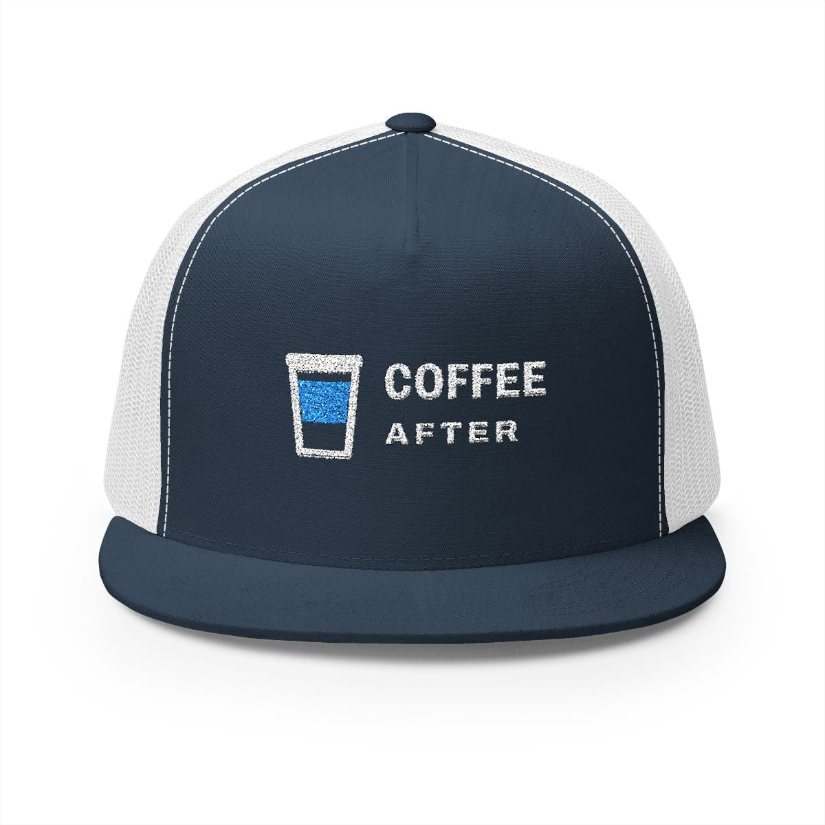 Coffee After Trucker Cap in Navy/White, front view