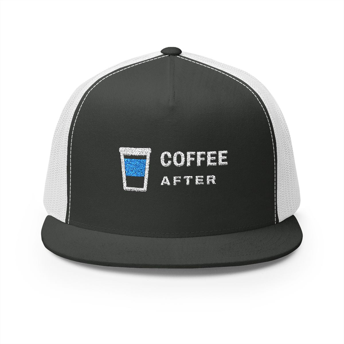Coffee After Trucker Cap in Charcoal/White, front view