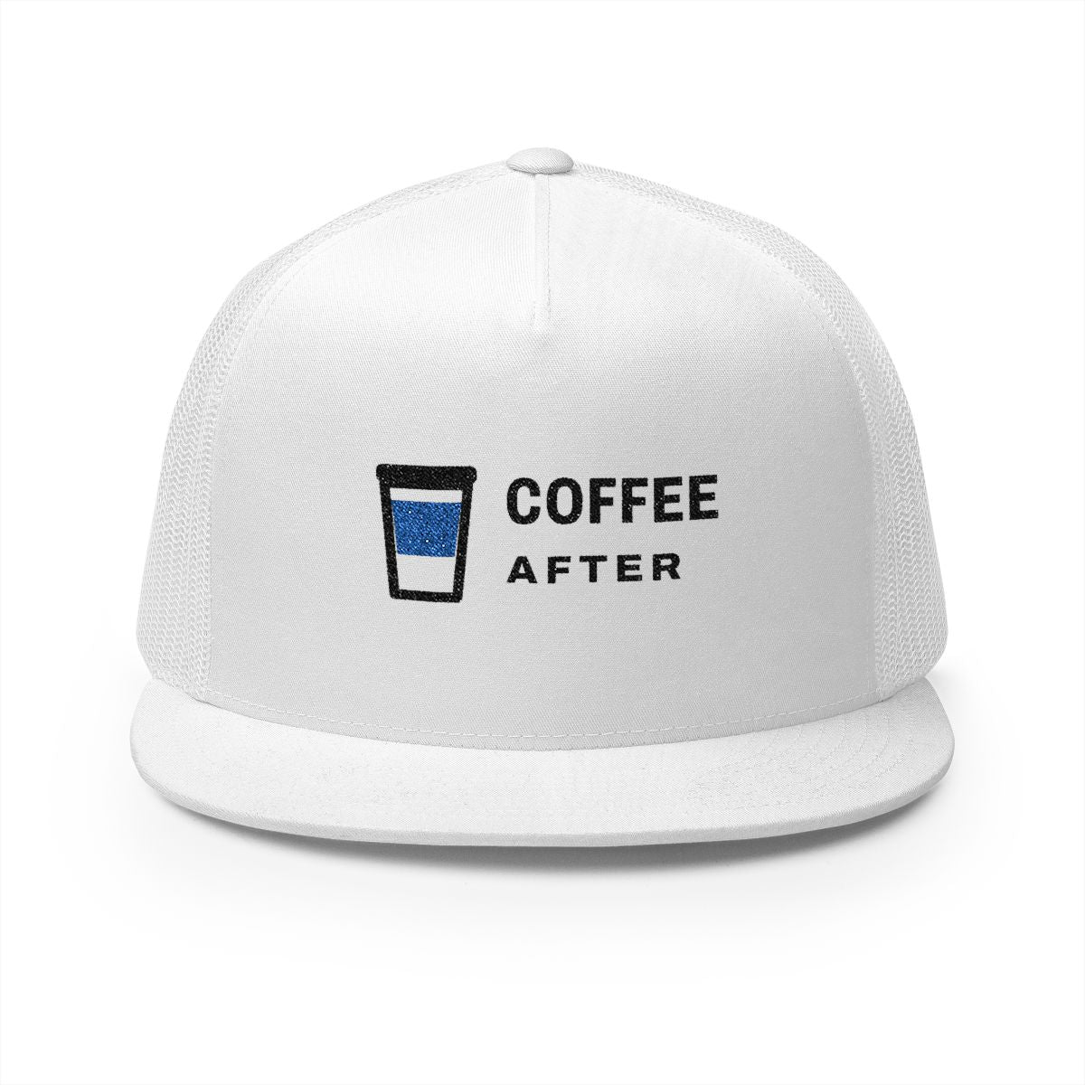 Coffee After Trucker Cap in White, front view