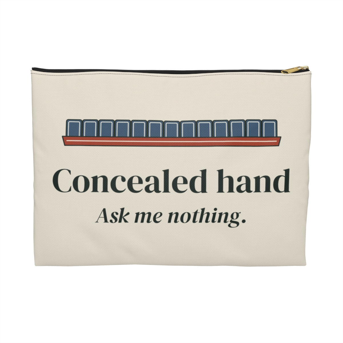Concealed Hand Zip Pouch in Black zipper, front view