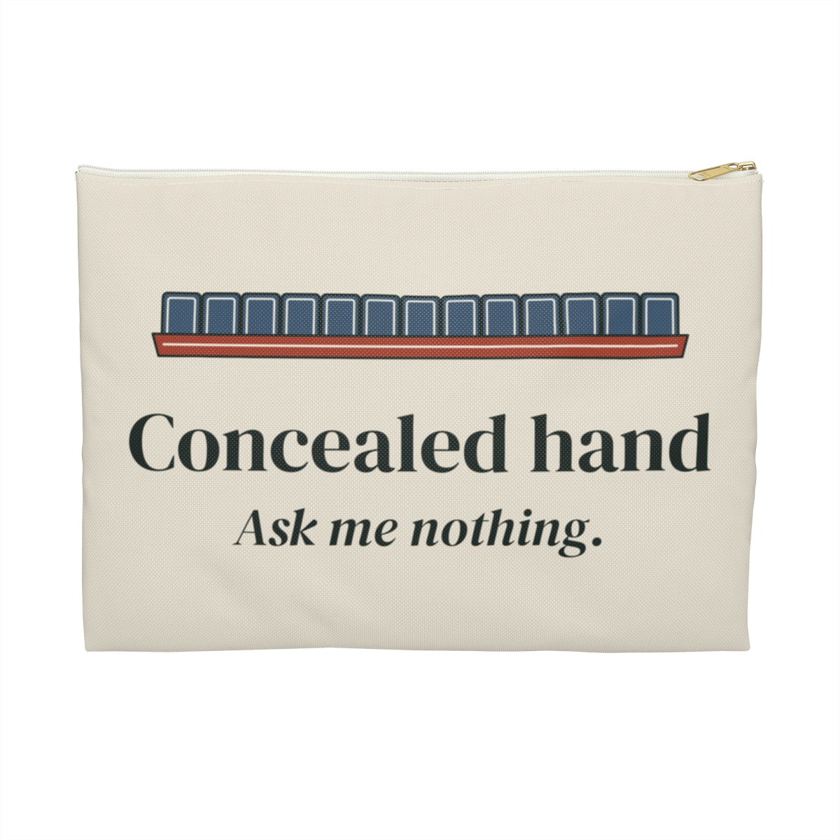 Concealed Hand Zip Pouch in White zipper, front view