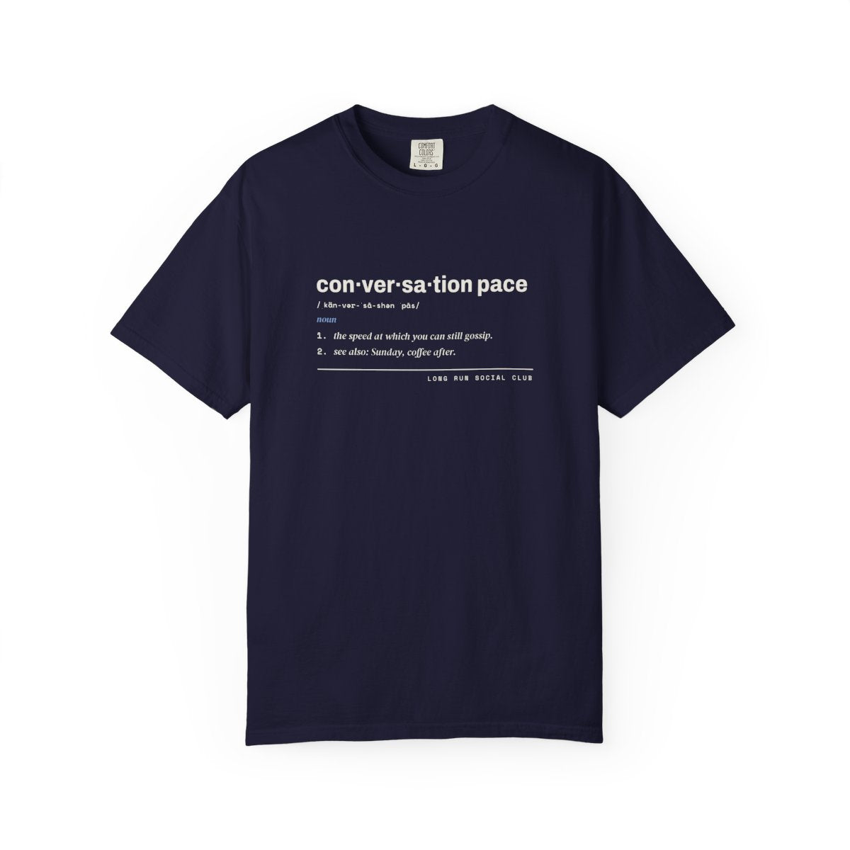 Conversation Pace Tee in True Navy, front view