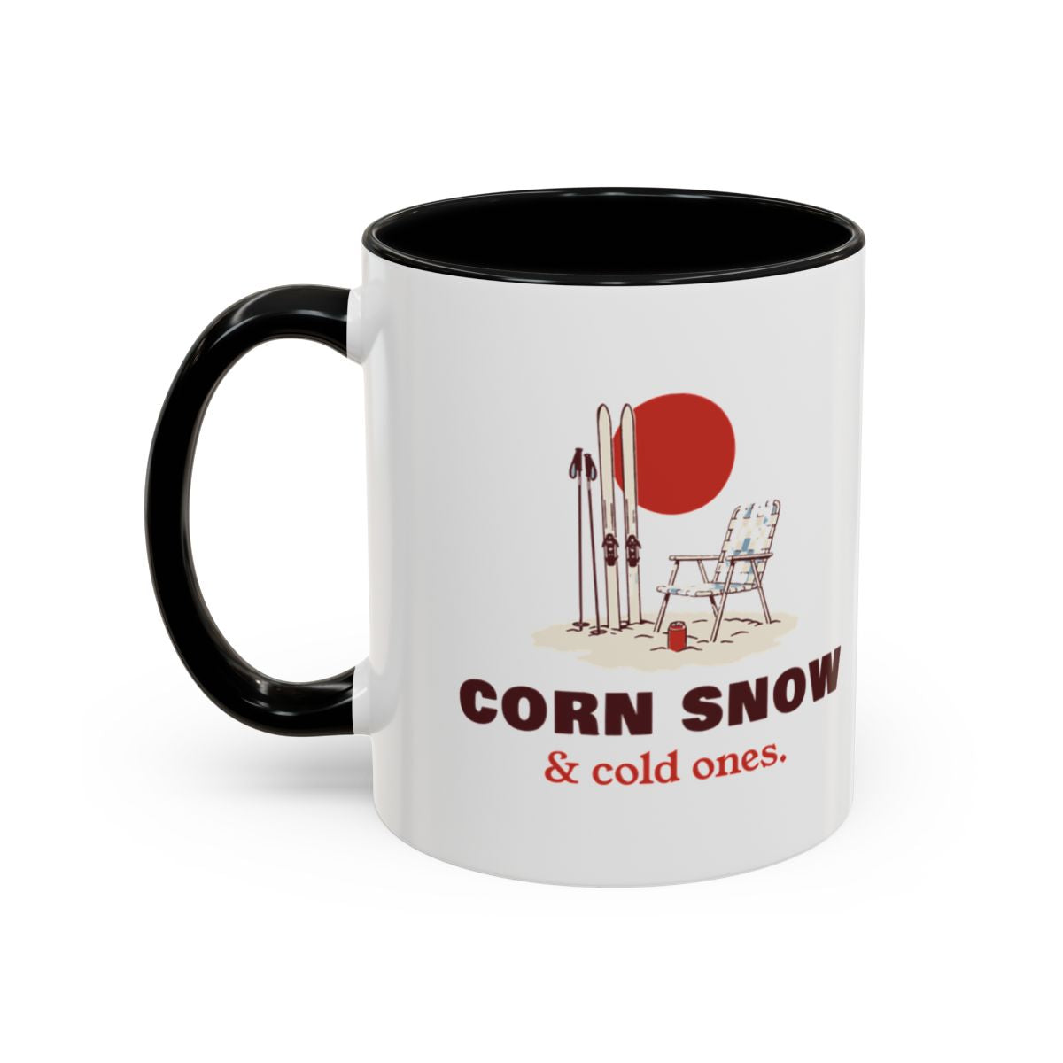 Corn Snow & Cold Ones Mug in Black, left side