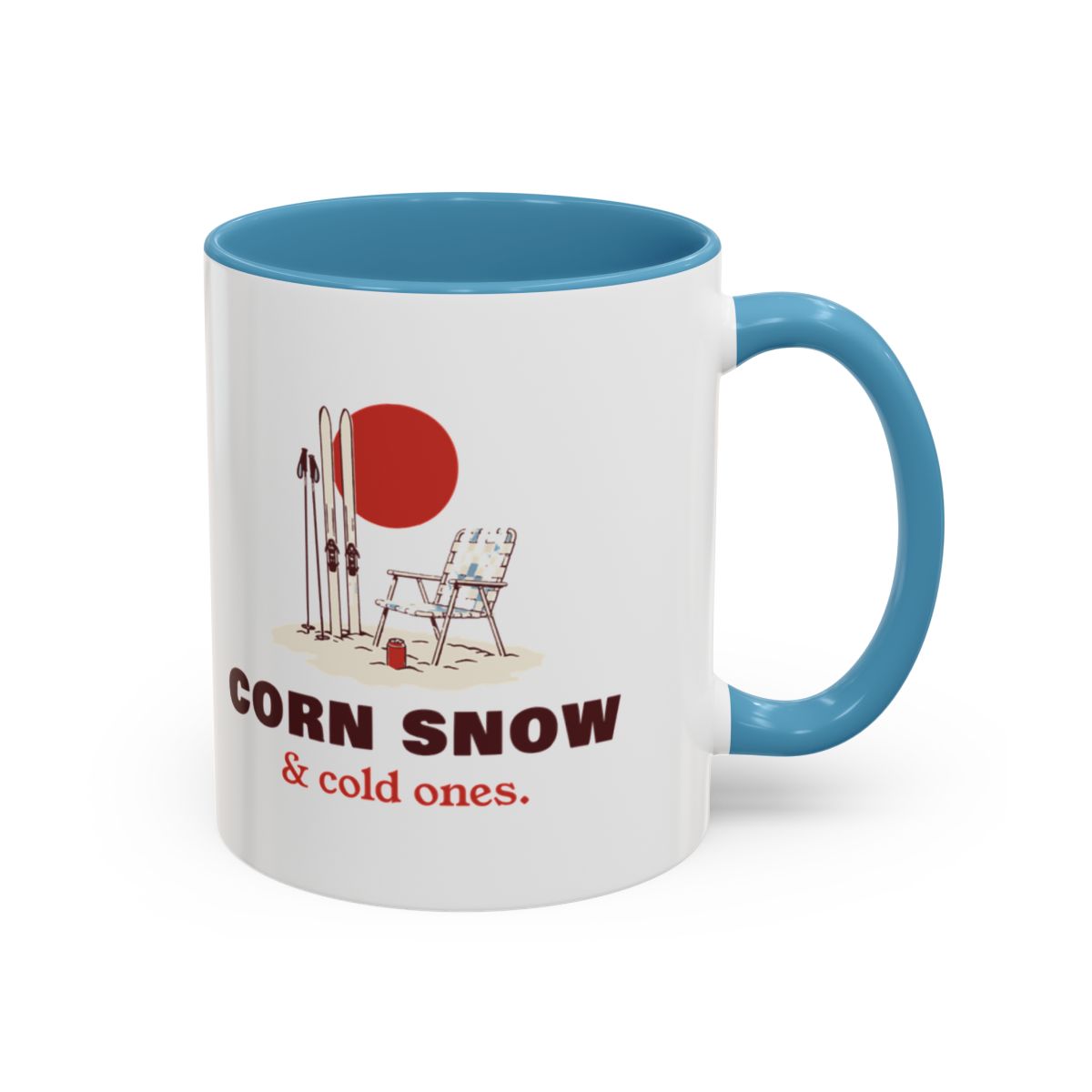 Corn Snow & Cold Ones Mug in Light Blue, right side