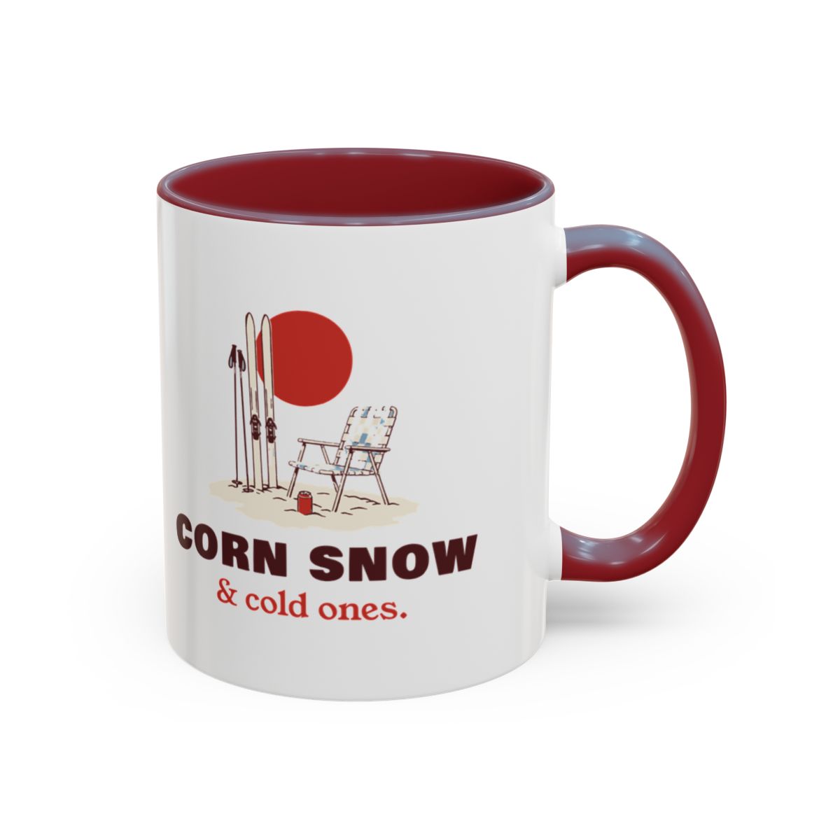 Corn Snow & Cold Ones Mug in Maroon, right side
