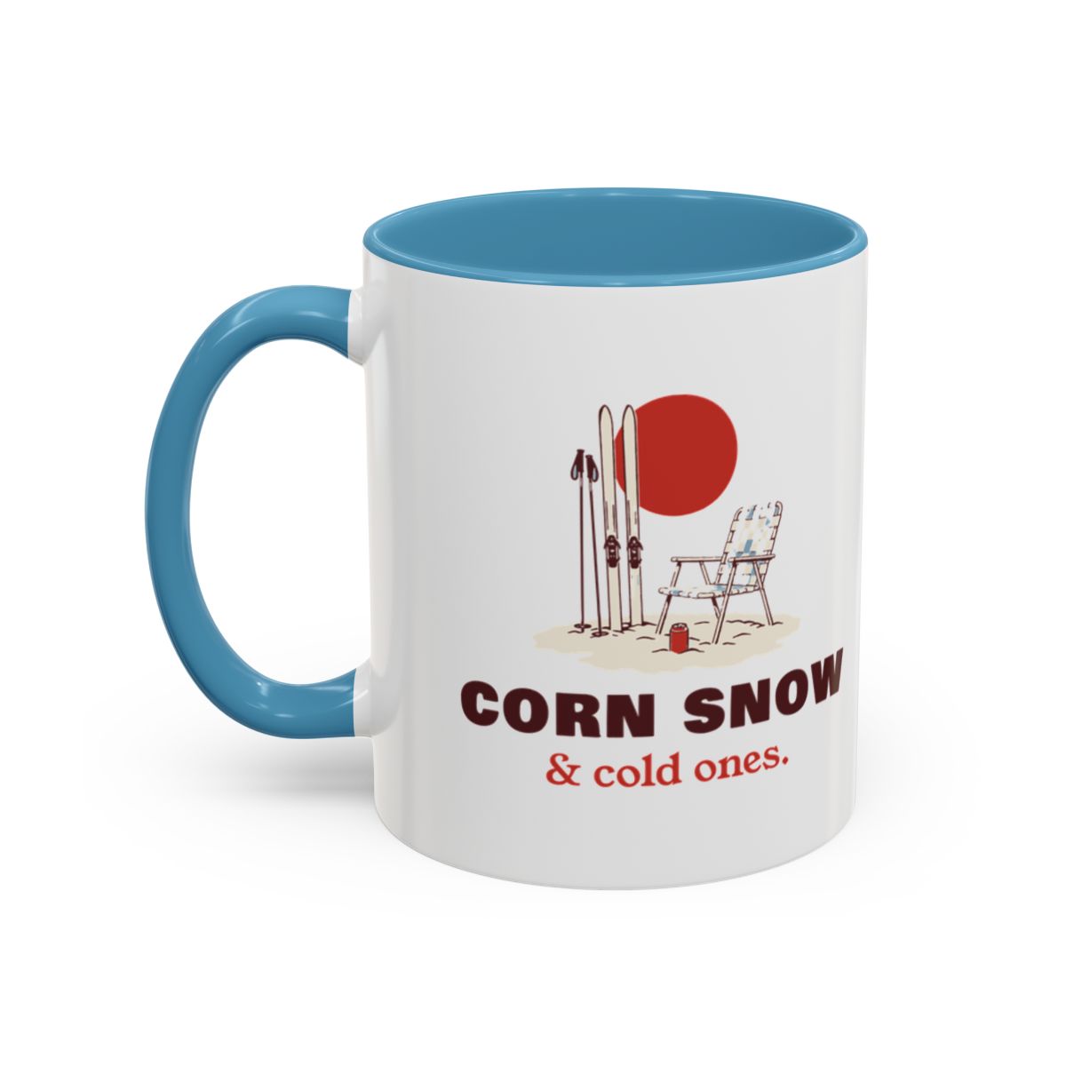 Corn Snow & Cold Ones Mug in Light Blue, left side