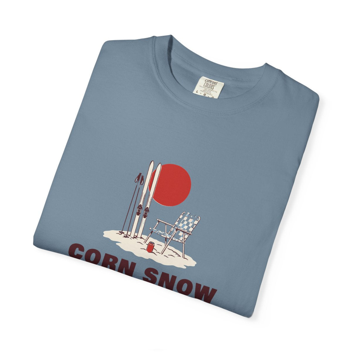 Corn Snow & Cold Ones Tee in Ice Blue, folded
