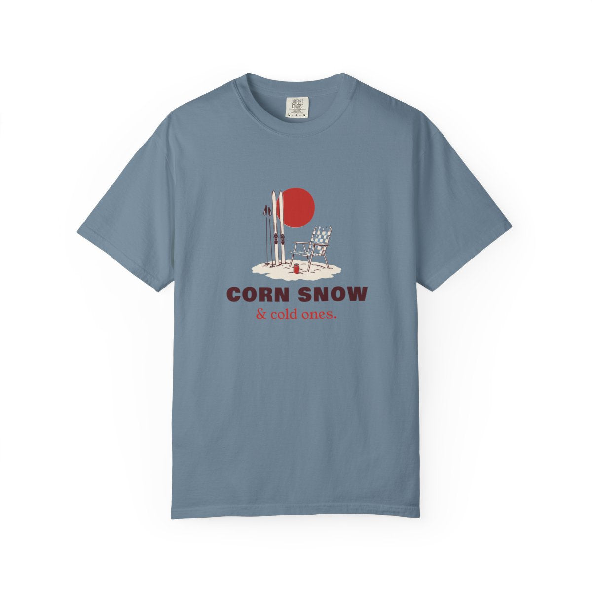 Corn Snow & Cold Ones Tee in Ice Blue, front view