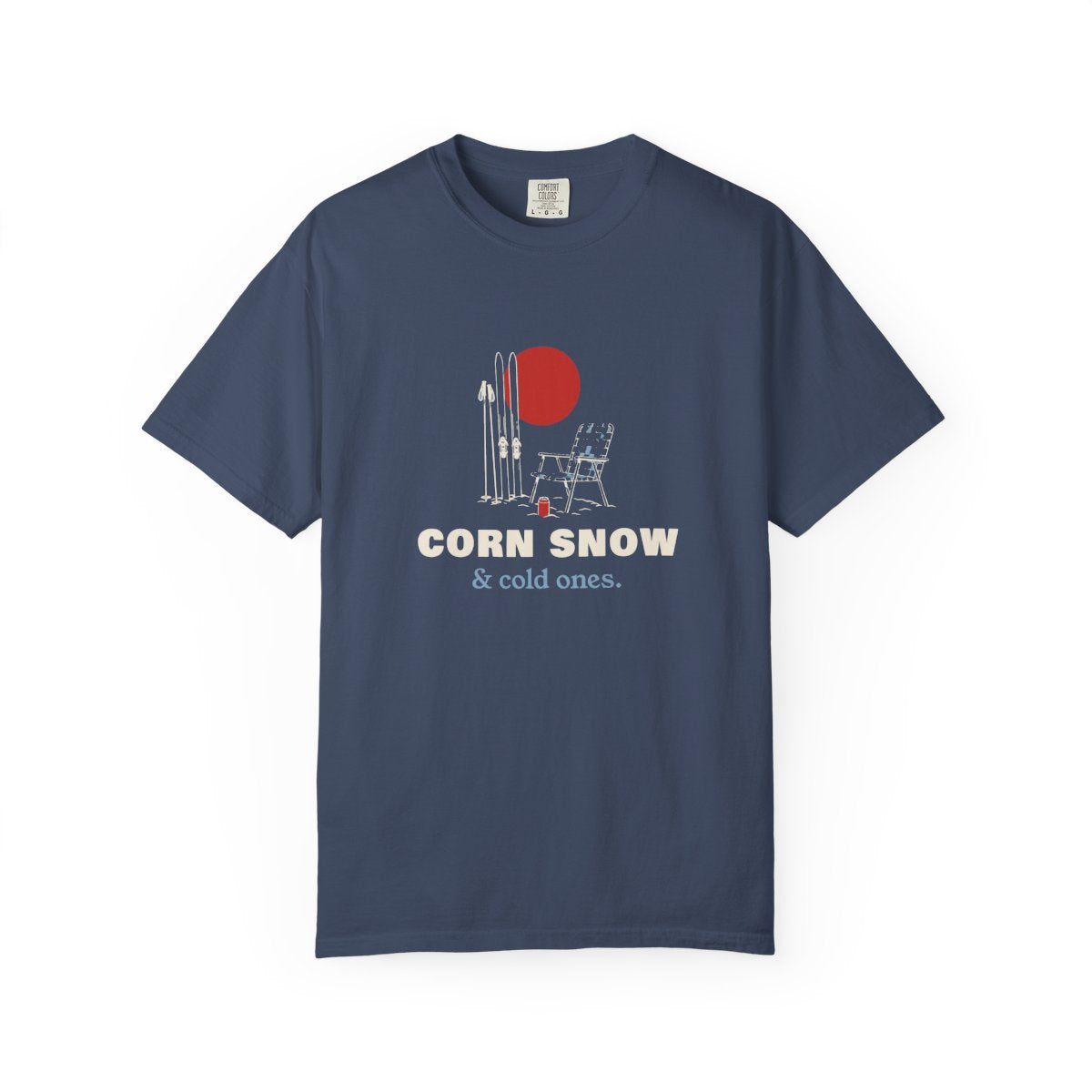 Corn Snow & Cold Ones Tee in Midnight, front view