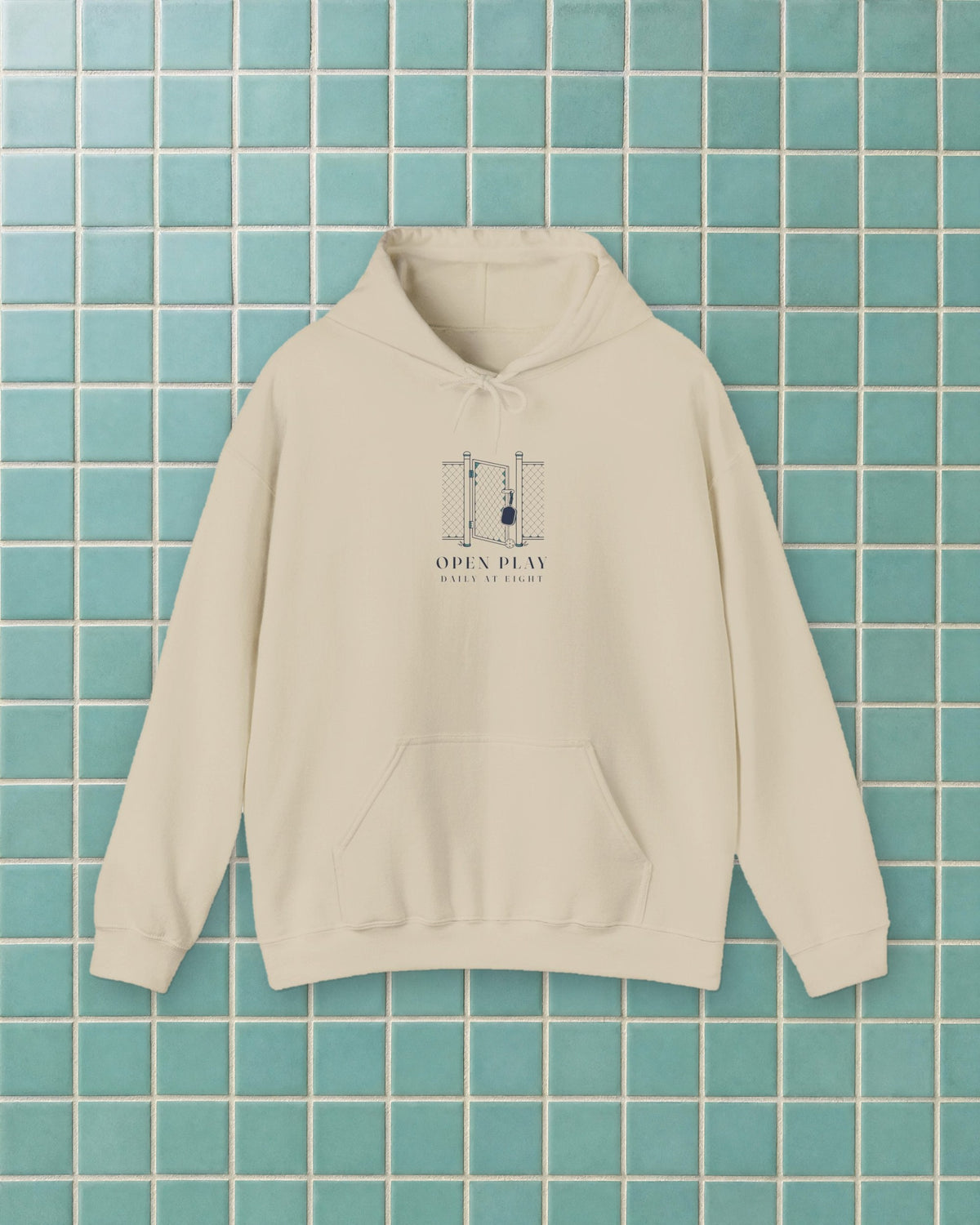 Court Gate Hoodie in Sand, styled