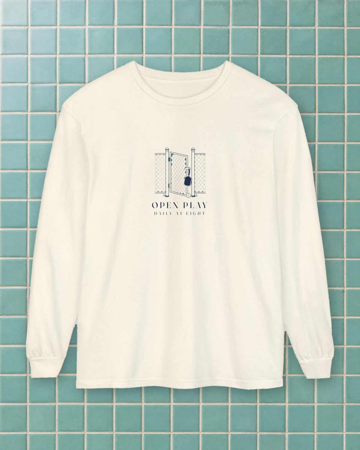 Court Gate Long Sleeve Tee in Ivory, styled