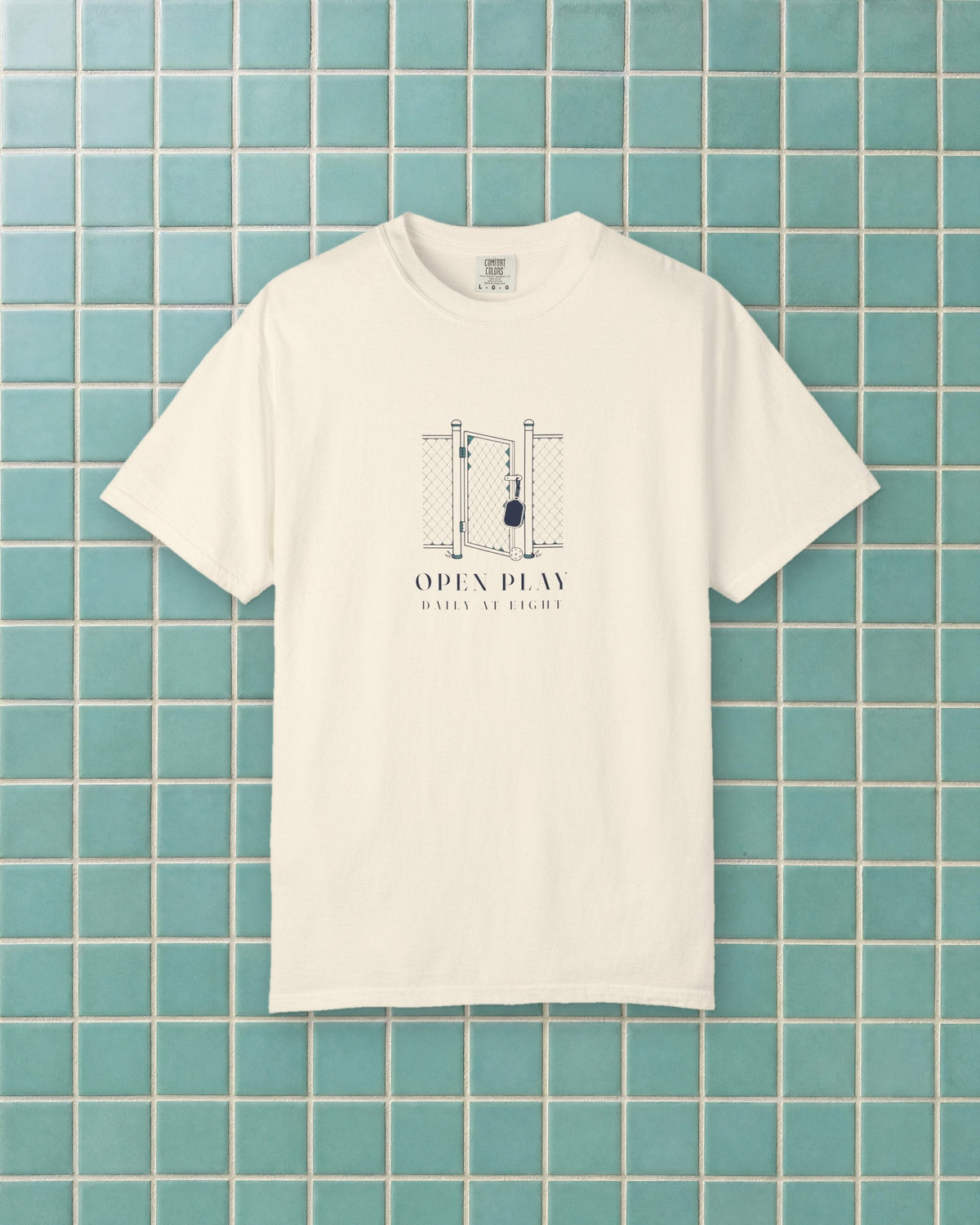 Court Gate Tee in Ivory, styled