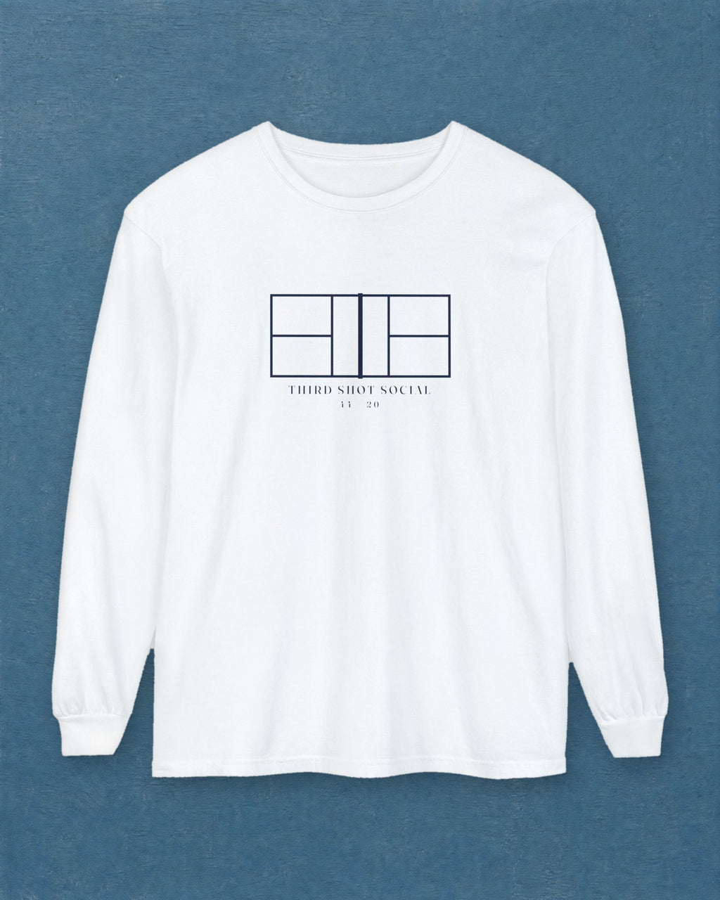 Court Line Drawing Long Sleeve Tee in White, styled