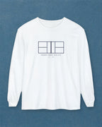 Court Line Drawing Long Sleeve Tee in White, styled