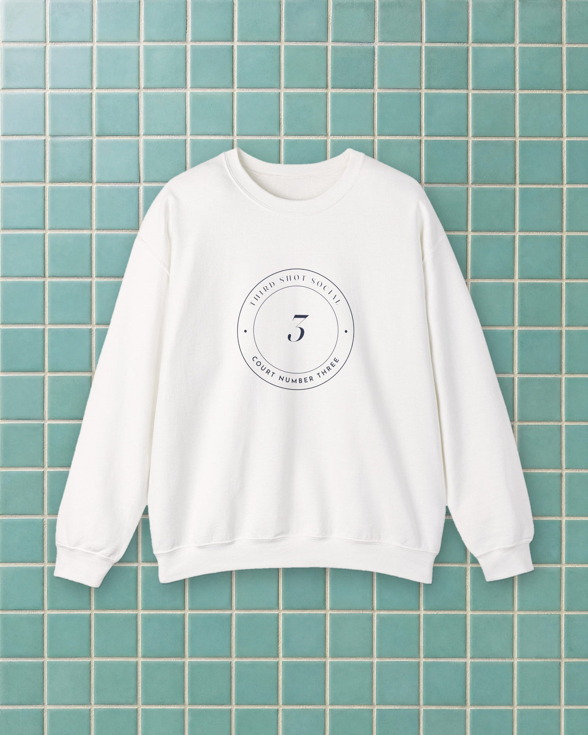 Court Three Seal Crewneck in White, styled