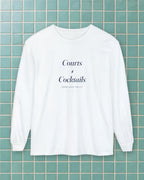 Courts & Cocktails Italic Long Sleeve Tee in White, styled