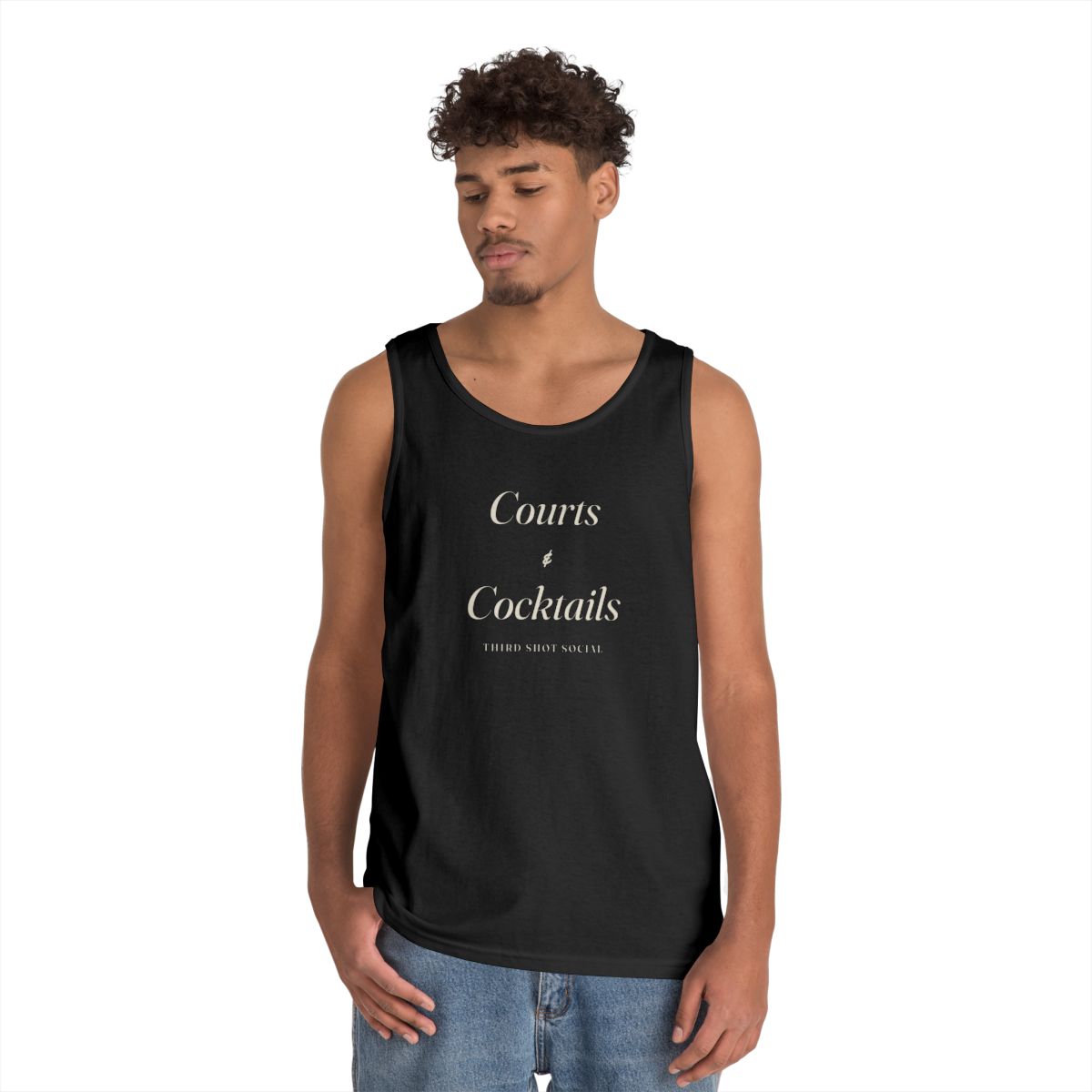 Courts & Cocktails Italic Tank in Black, on model