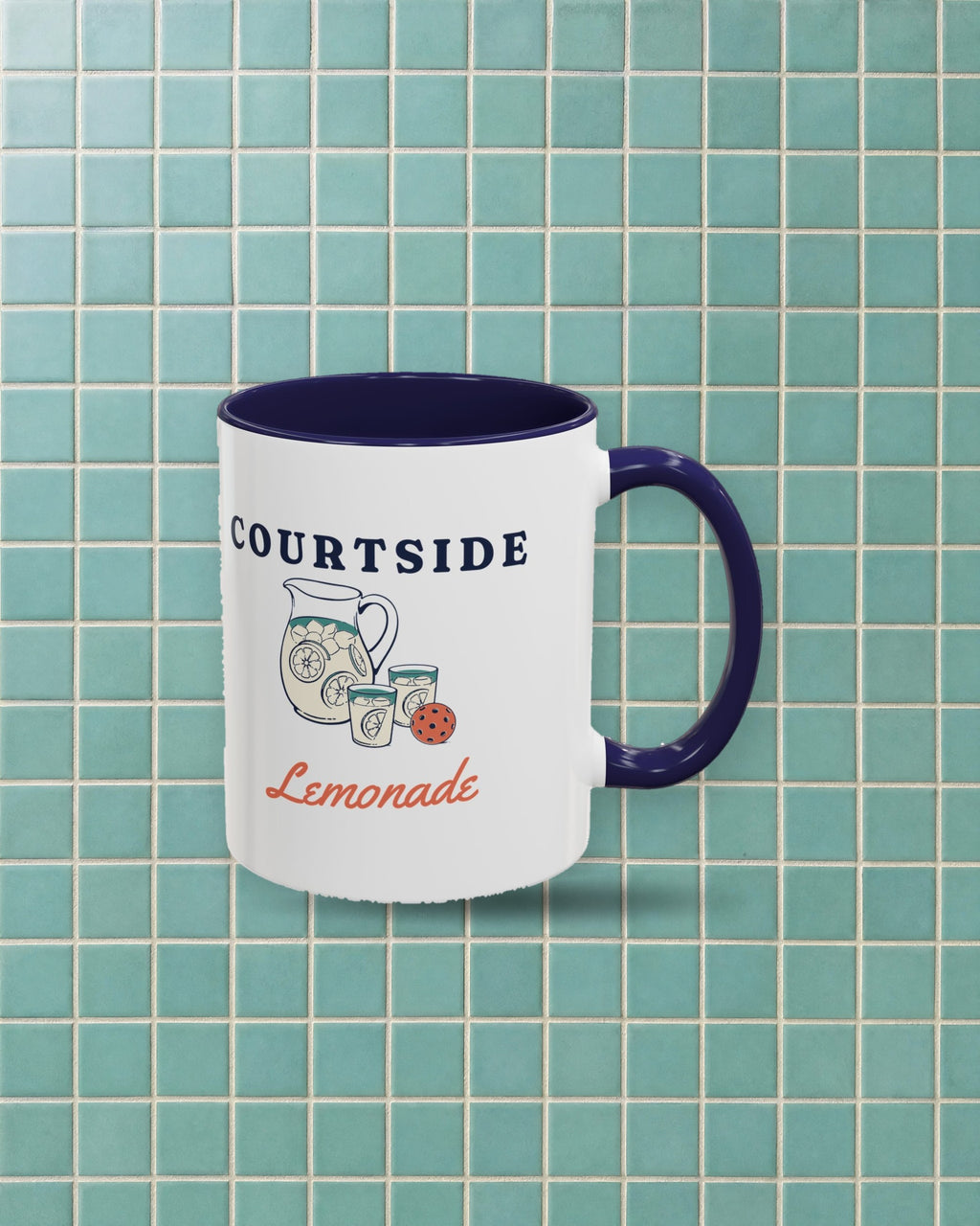 Courtside Lemonade Mug in Navy, styled